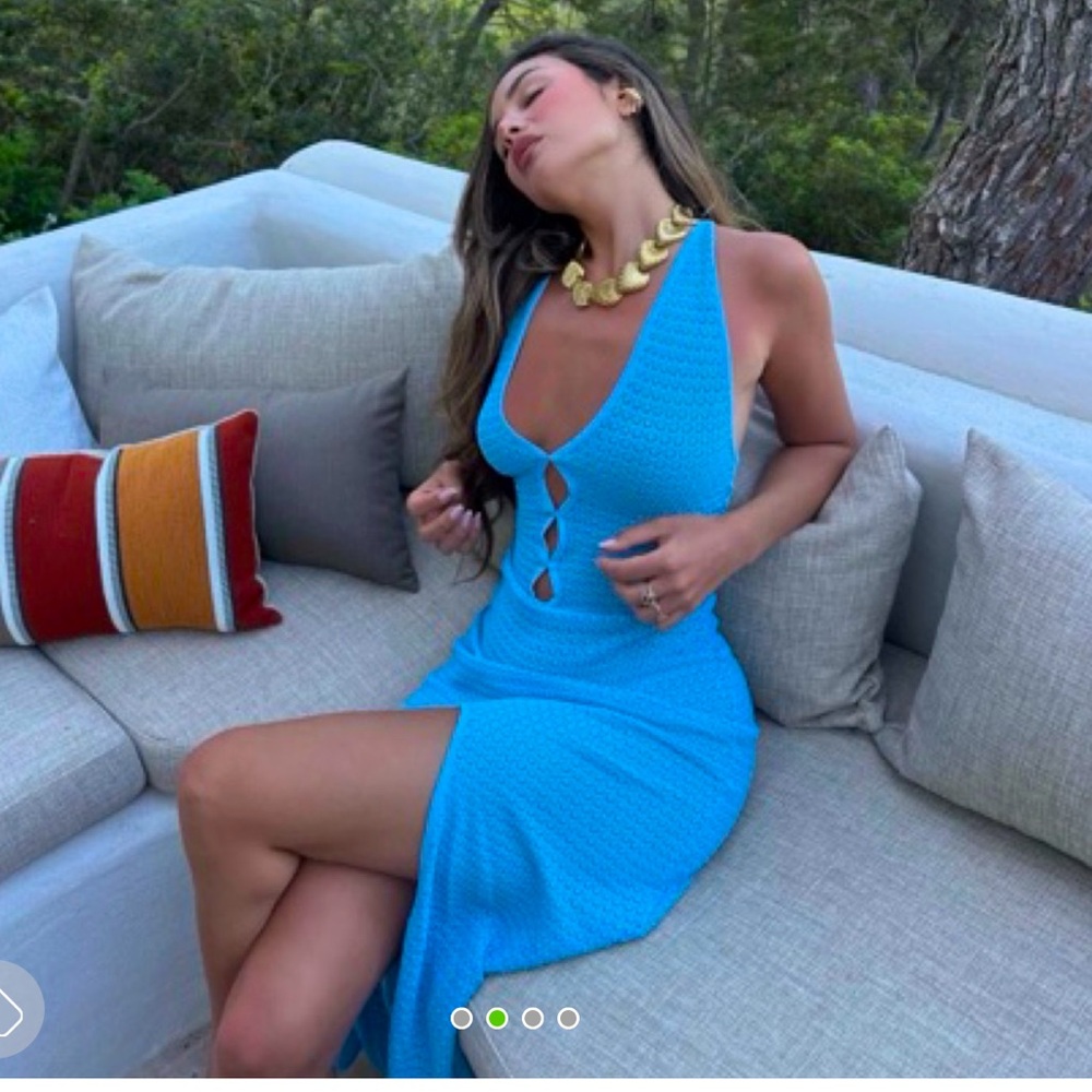 Monday Swimwear-Ramatuelle Dress Lace Crochet in Ibiza Blue Lace Crochet-Small